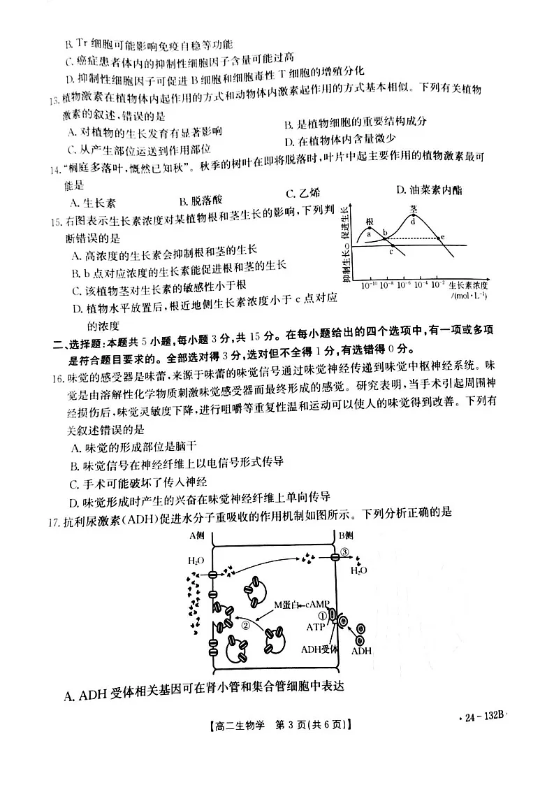 辽宁省抚顺市六校2023-2024学年高二上学期期中考试 生物第3页