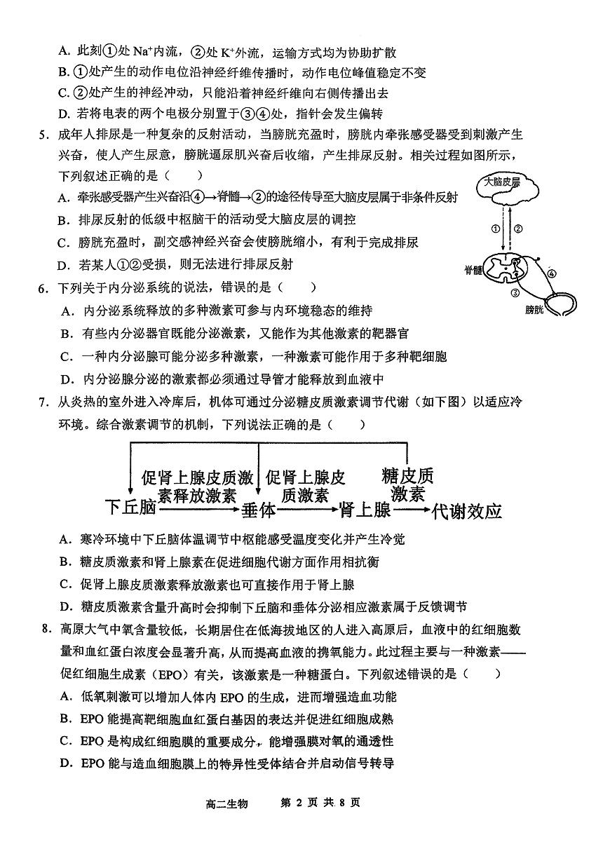 安徽省芜湖市第一中学2025-2026学年高二上学期12月期中考试生物试题第2页