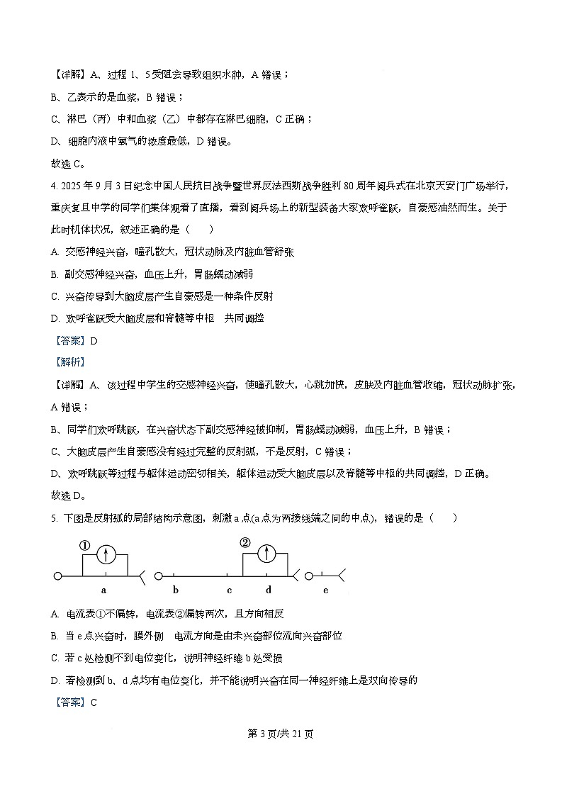 重庆市复旦中学教共体2025-2026学年高二上学期期中考试生物试题 Word版含解析第3页