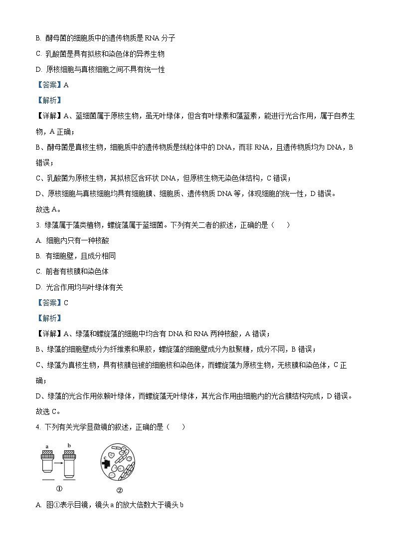 安徽省皖江名校联盟2025-2026学年高一上学期11月期中联考生物B试卷 Word版含解析第2页