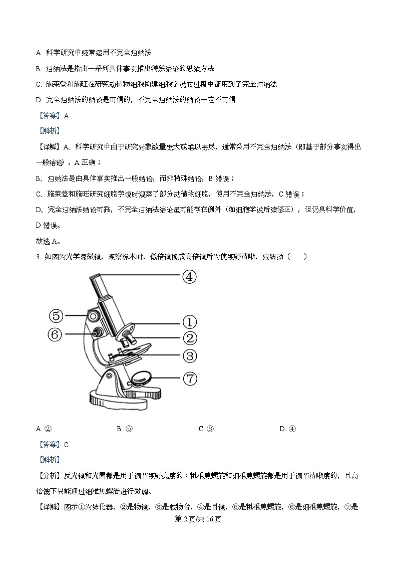 安徽省江淮名校2025-2026学年高一上学期阶段联考生物试题 Word版含解析第2页