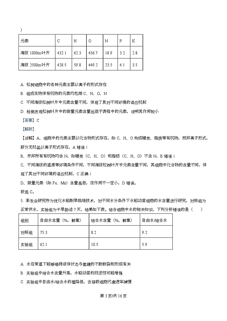 安徽省华师联盟2025-2026学年高一上学期期中检测生物试卷 Word版含解析第3页