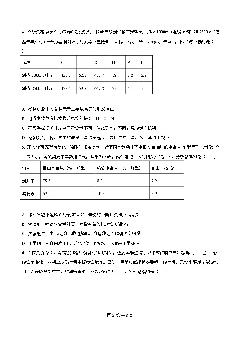 安徽省华师联盟2025-2026学年高一上学期期中检测生物试卷（原卷版）第2页