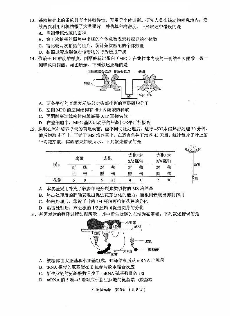 生物卷-2512金丽衢十二校第3页