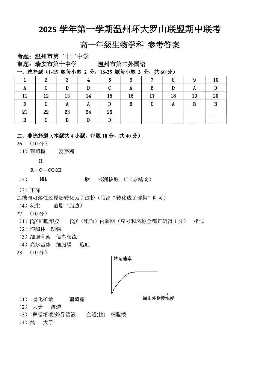 扫描件_高一年级生物学科参考答案(1)第1页