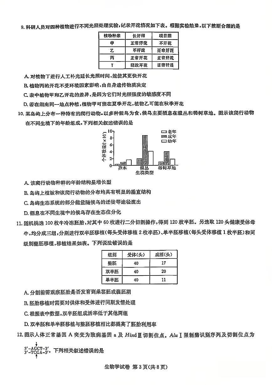 生物-湖南省新高考教学教研联盟2026届高三年级12月联考（长郡二十校联盟）试卷及答案第3页
