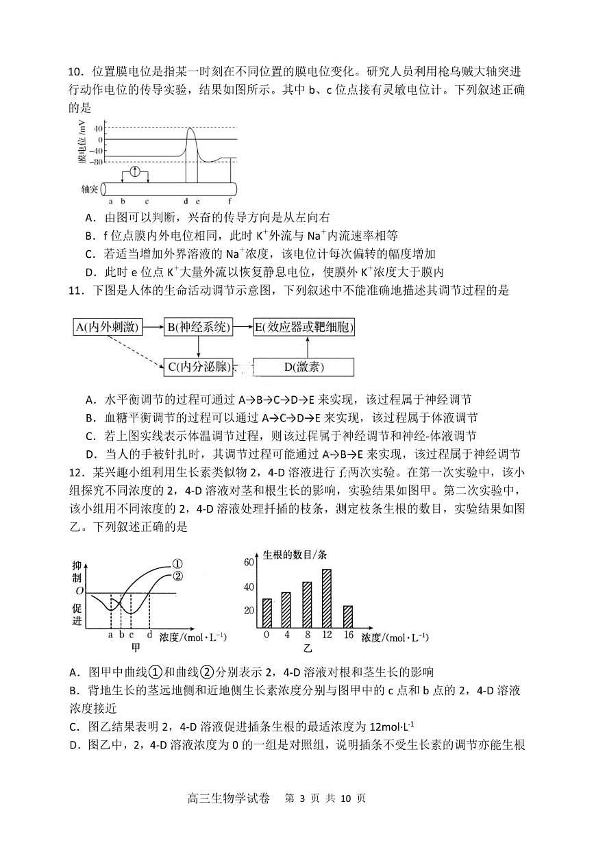大连滨城高中联盟2025-2026学年度上学期高三期中Ⅱ考试生物第3页