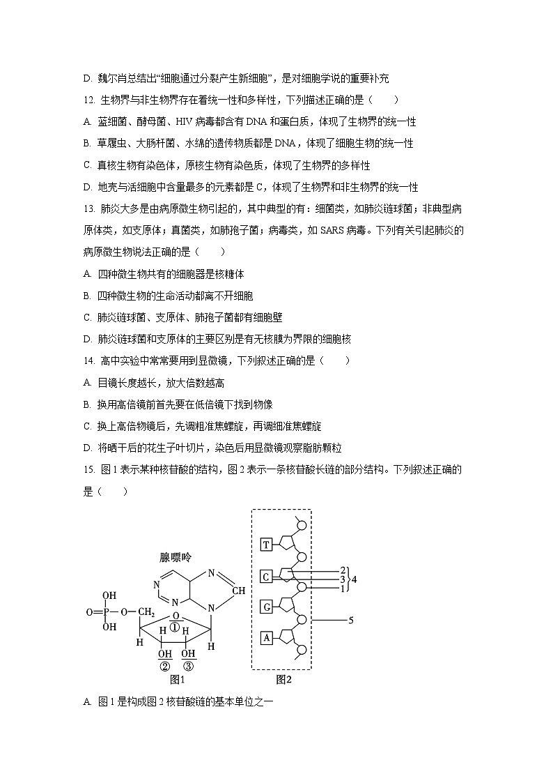 江苏省扬州市邗江区2025-2026学年高一上学期期中生物试卷（学生版）第3页