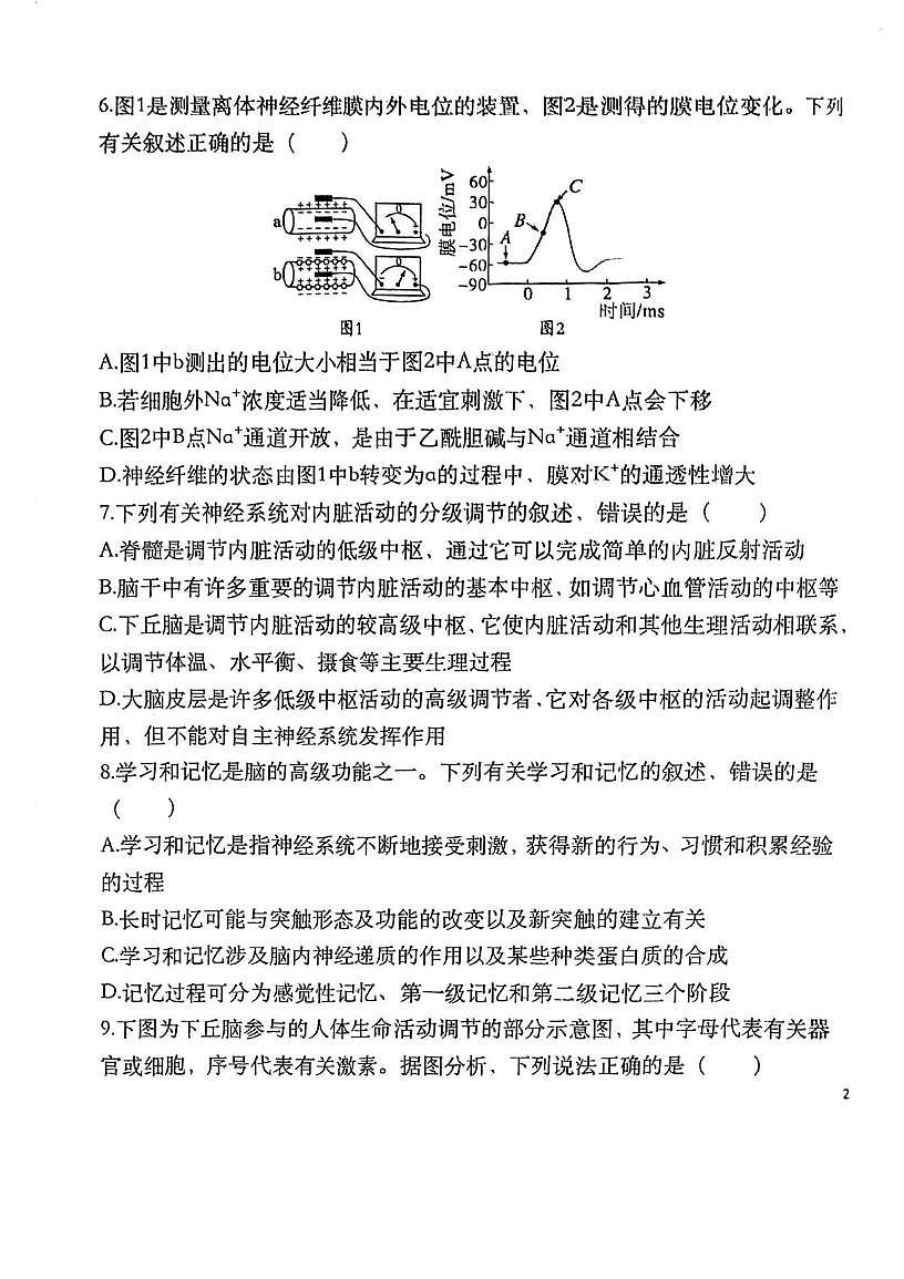 天津市北辰区九十六中学2025—2026学年高二上学期第一次月考生物试题（月考）第3页