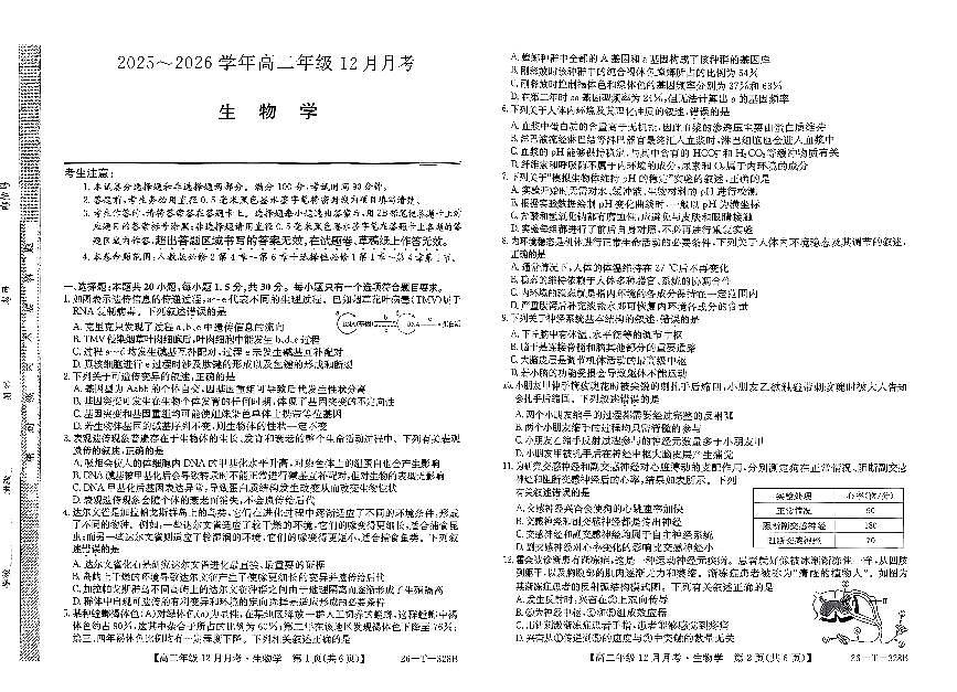 辽宁省朝阳市建平县高级中学等多校2025-2026学年高二上学期12月月考生物试卷第1页