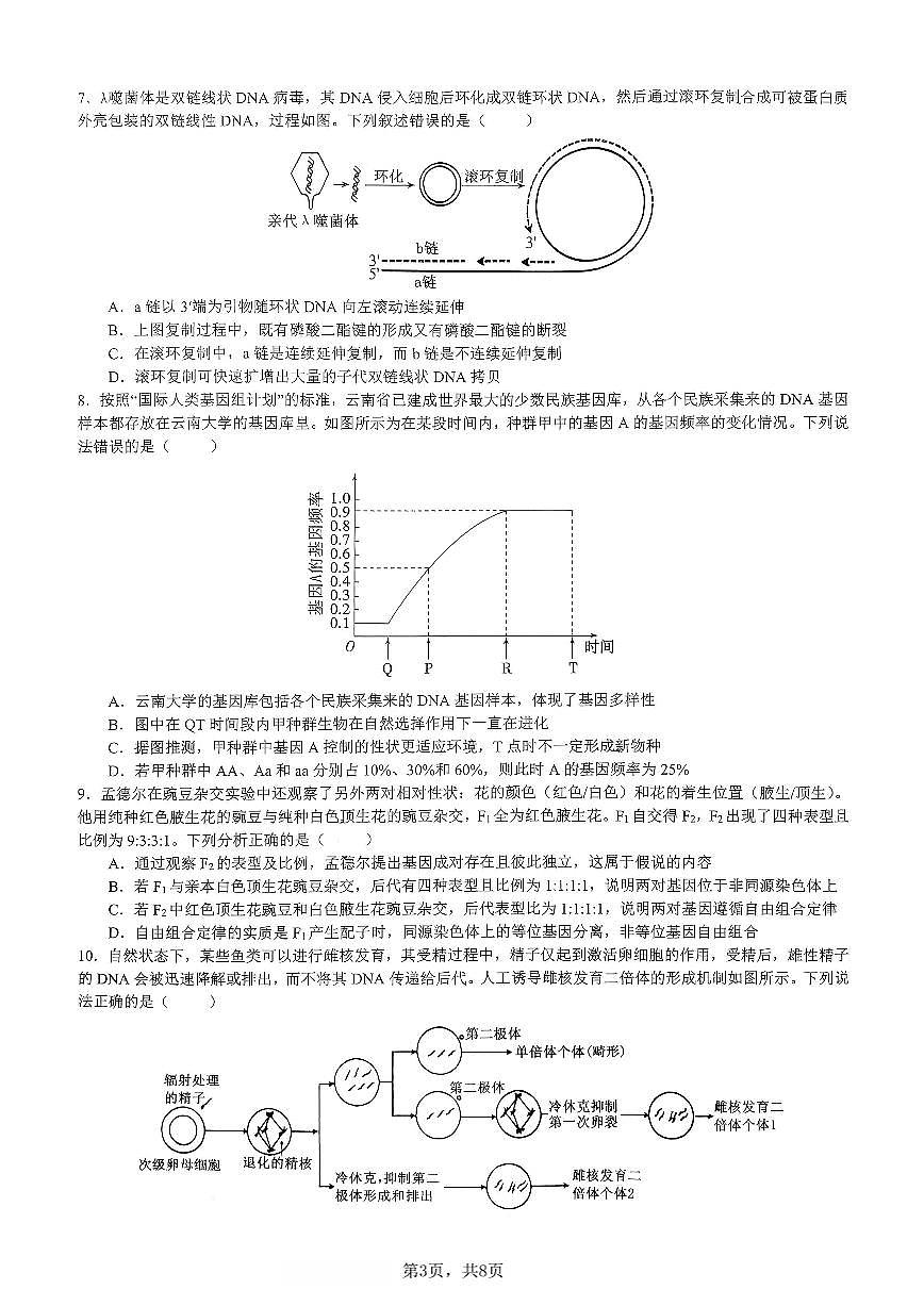 生物育才中学25-26学年上高三12月月考试卷第3页