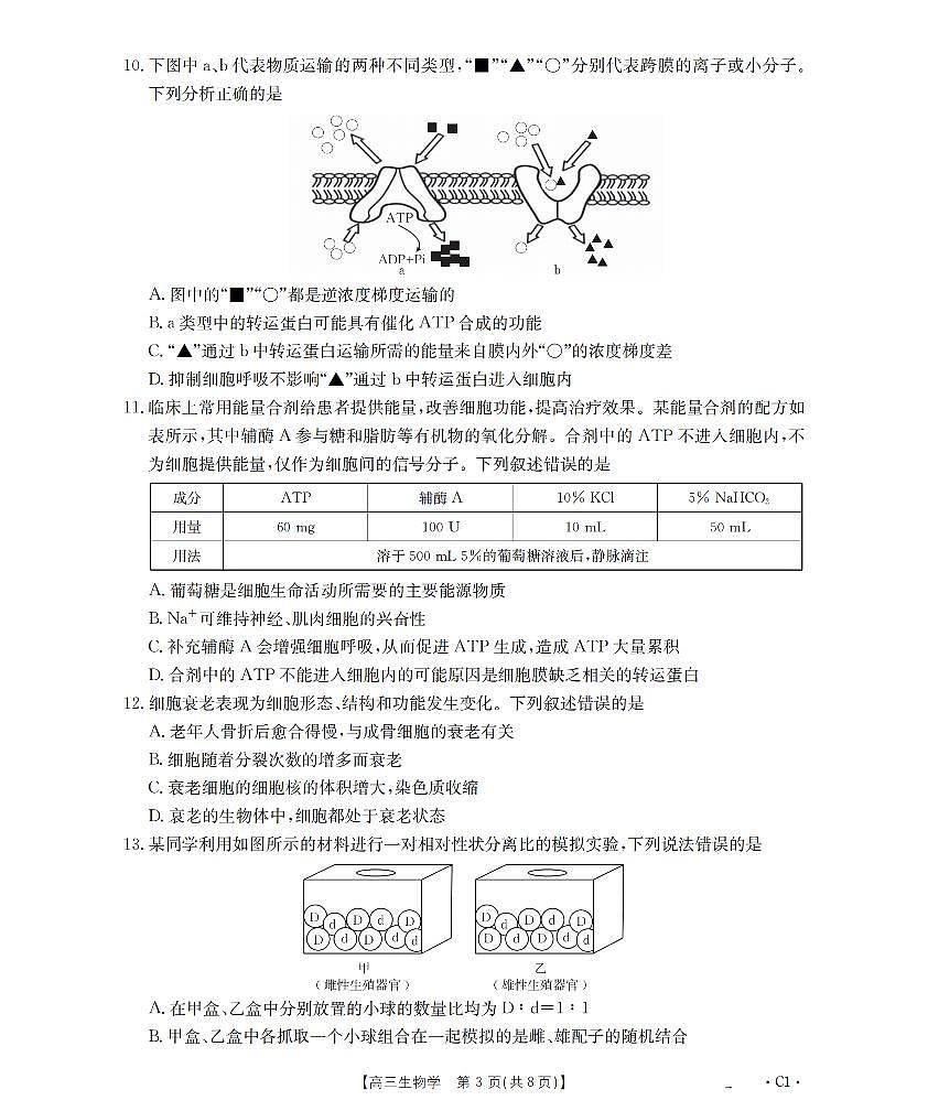 金太阳辽宁省2026届高三上学期10月联考（26-66C）生物试卷（含答案）第3页