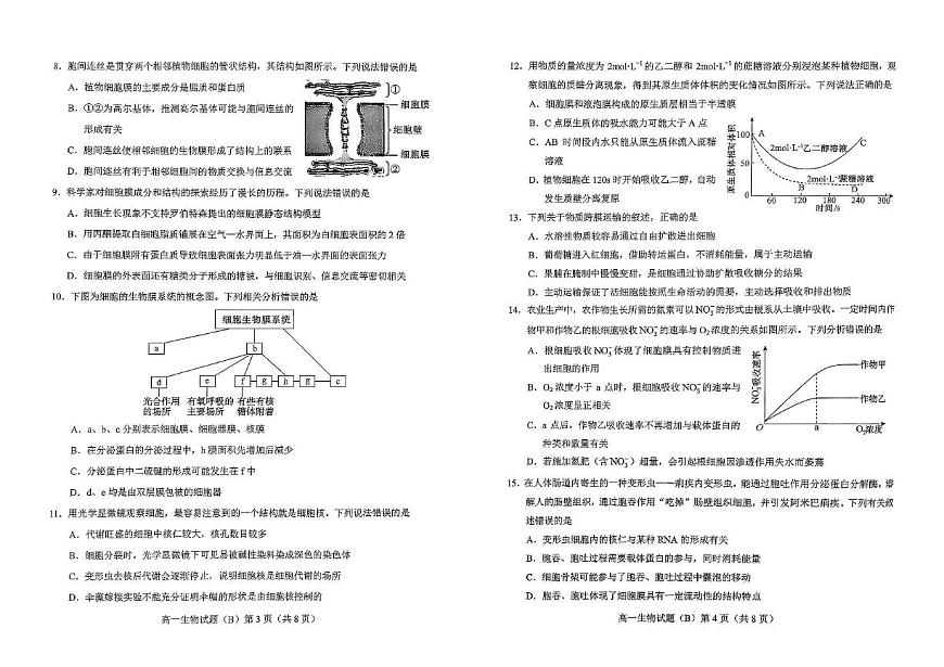 山东省菏泽市2025-2026学年高一上学期期中联考生物（B）试题（PDF版附答案）第2页
