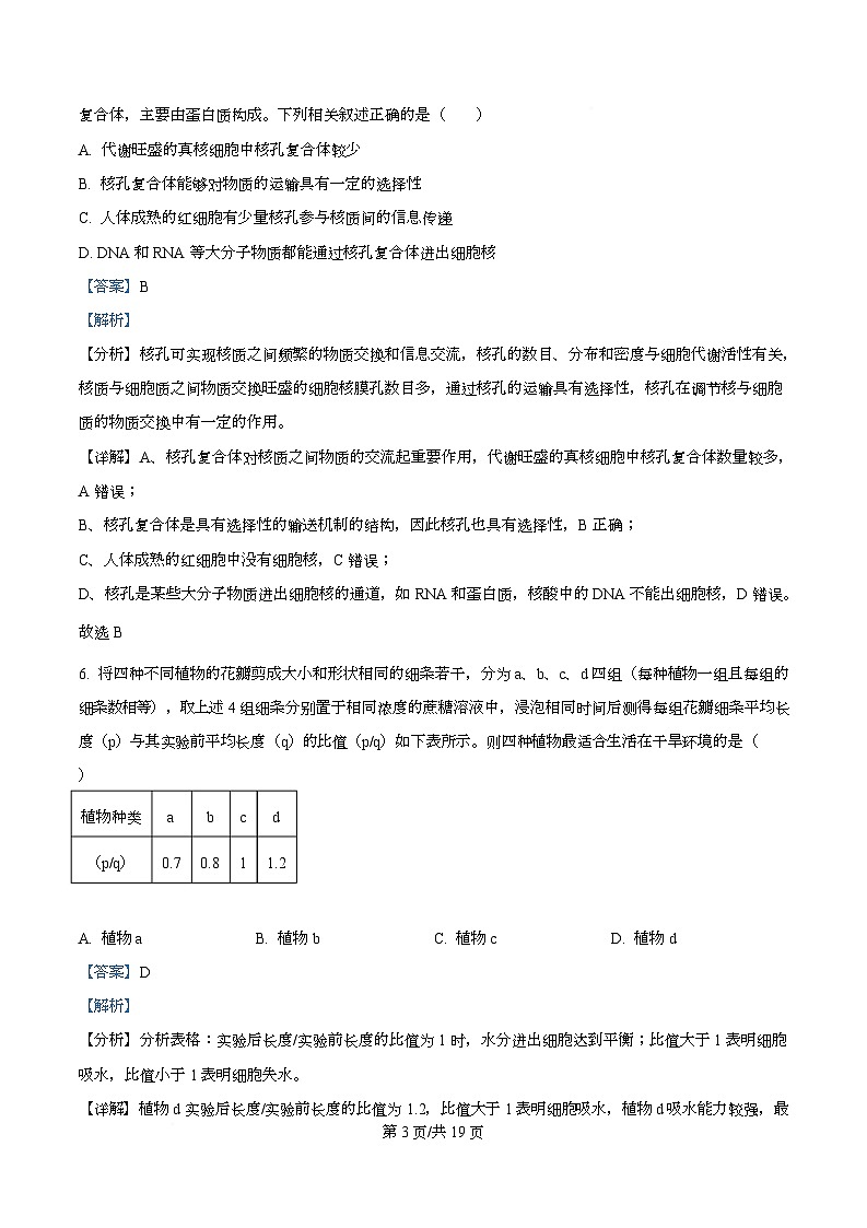 2026届四川省叙永第一中学校高三上学期一模生物试题 Word版含解析第3页