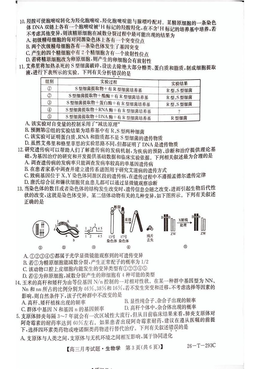 吉林省四平市实验中学2025-2026学年高三上学期第三次月考生物试卷第3页