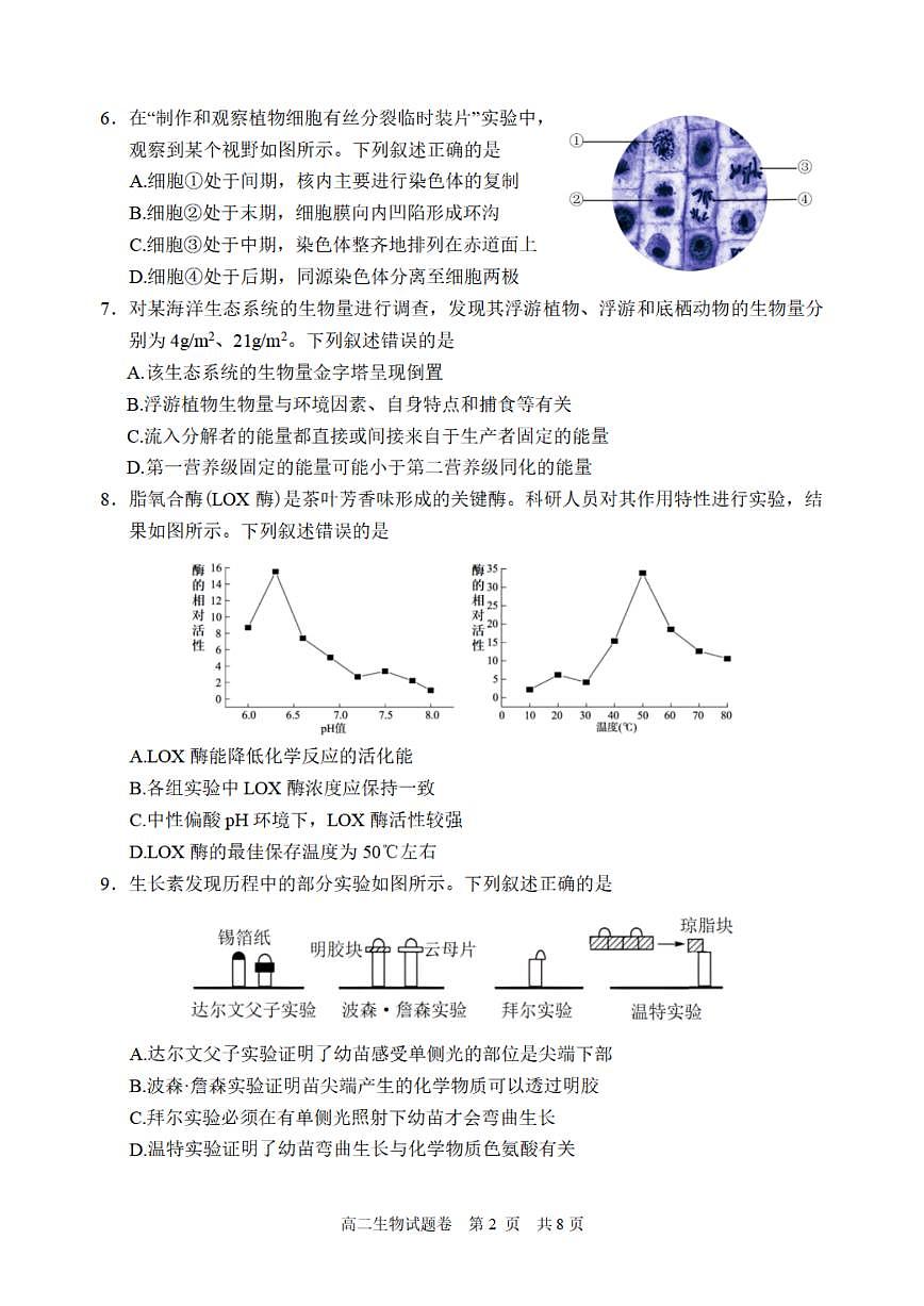 浙江省丽水市重点高中2024-2025学年高二上学期期末考试 生物（含答案）第2页