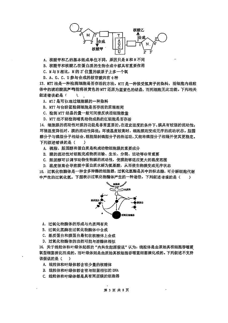 甘肃省西北师大附中2025-2026学年高一上学期第二次月考生物试题第3页