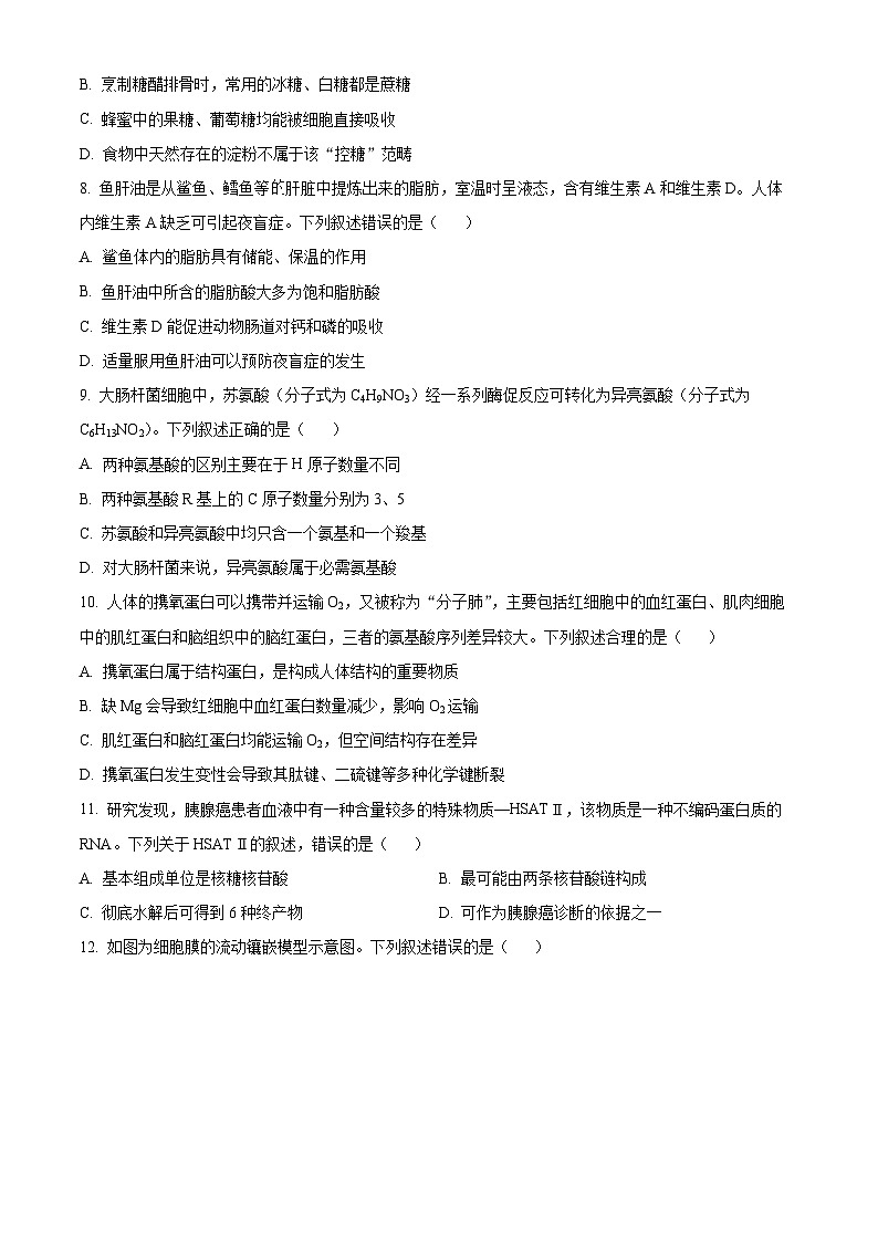 河南省多校联考2025-2026学年高一上学期11月期中生物试题（原卷版）第3页