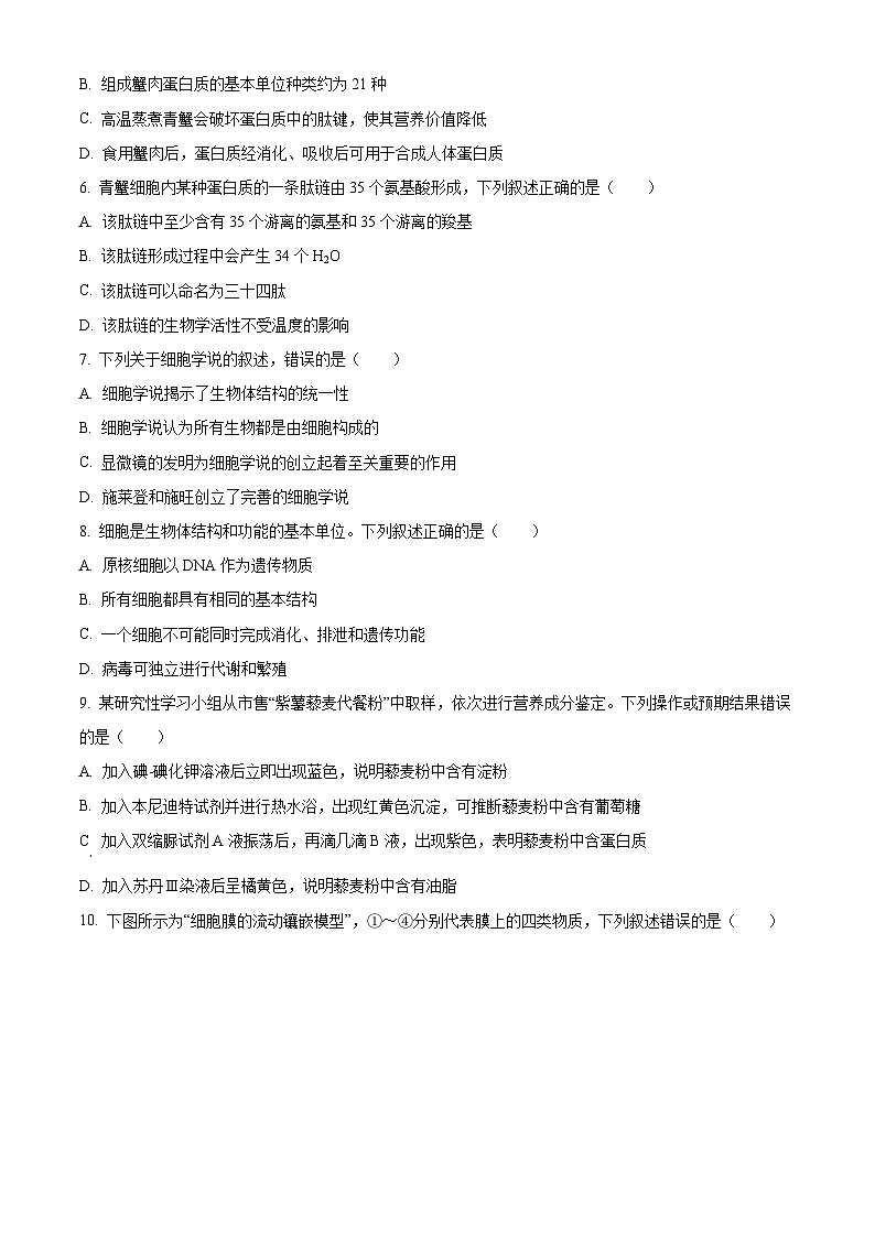 浙江省台金七校2025-2026学年高一上学期11月期中生物试题（原卷版）第2页