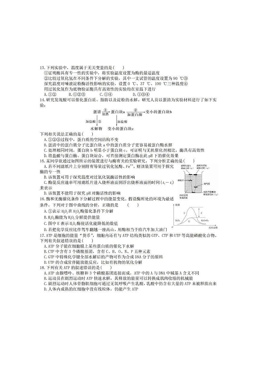 2025年哈尔滨第六中学高一（上）生物12月月考试题及答案第3页