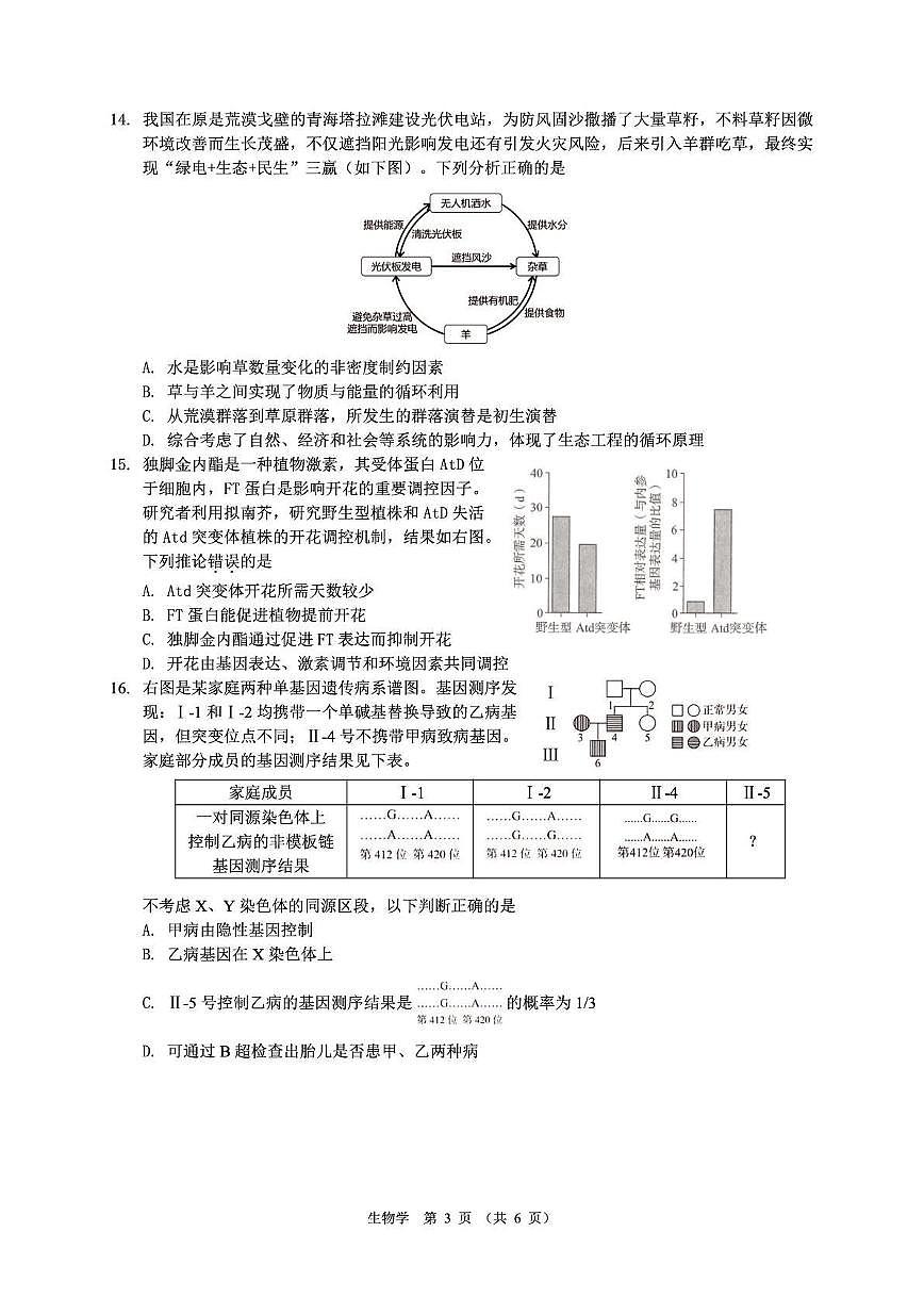 光大联考2026届普通高中高三上学期12月第二次调研考试生物试卷+答案第3页