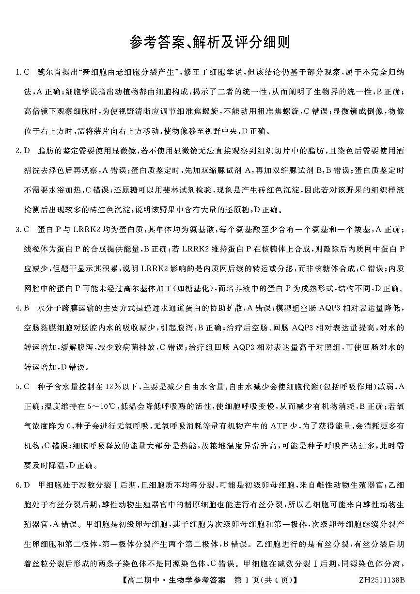 参考答案解析及评分细则第1页