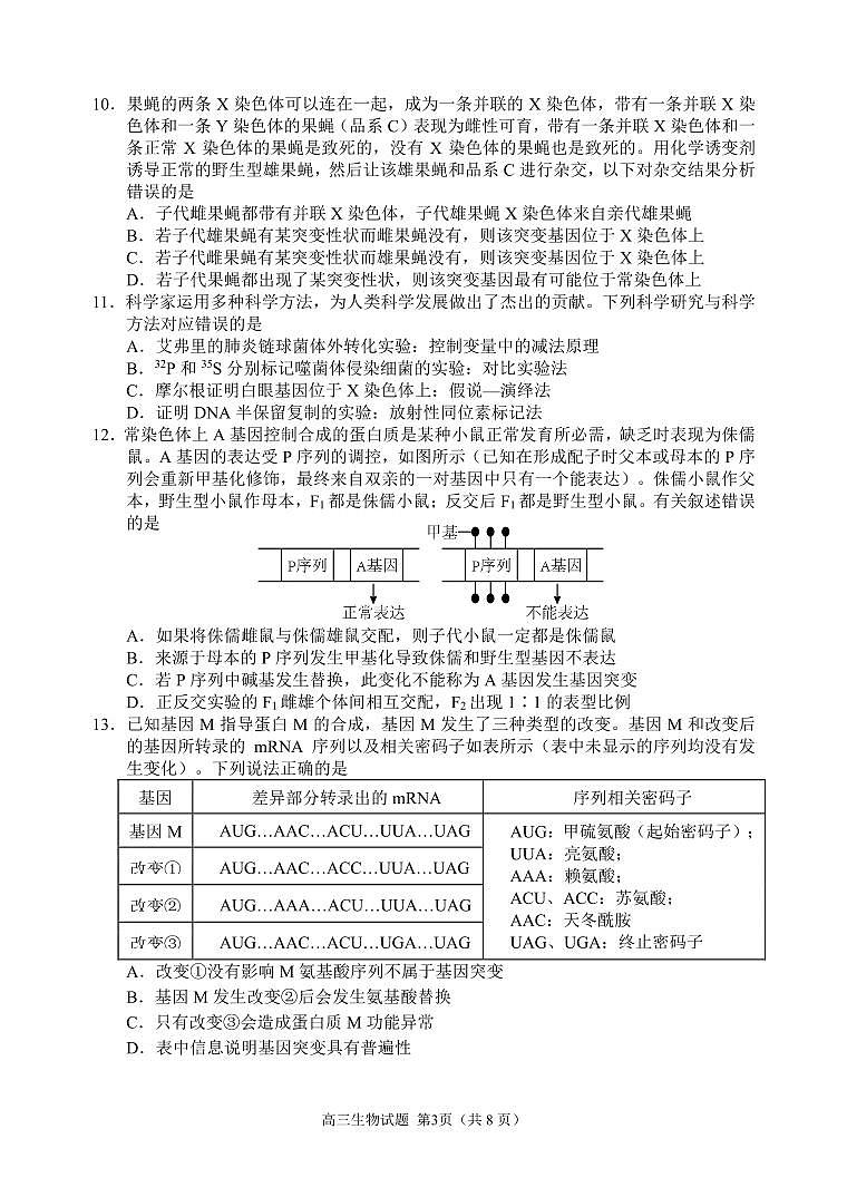 高清件_高三生物试题运河联盟期中第3页