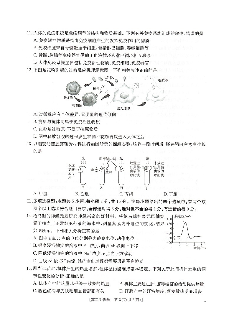 河北省邢台市卓越联盟2025-2026学年高二上学期12月期中考试生物试卷（图片版含答案）第3页