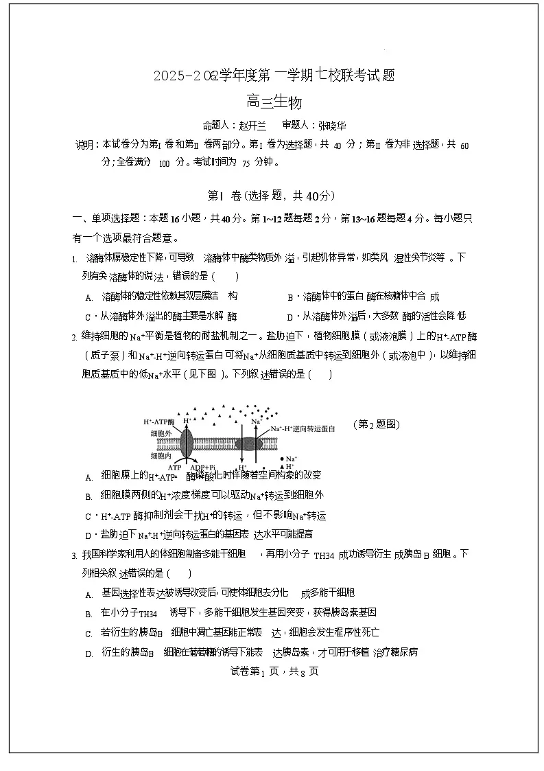 广东省东莞市2025-2026学年高三上学期12月期中考试生物试卷第1页