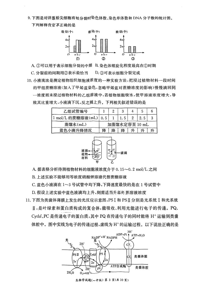 湖南省长沙市开福区湖南省长沙市第一中学2024-2025学年高一上学期1月期末生物试题第3页