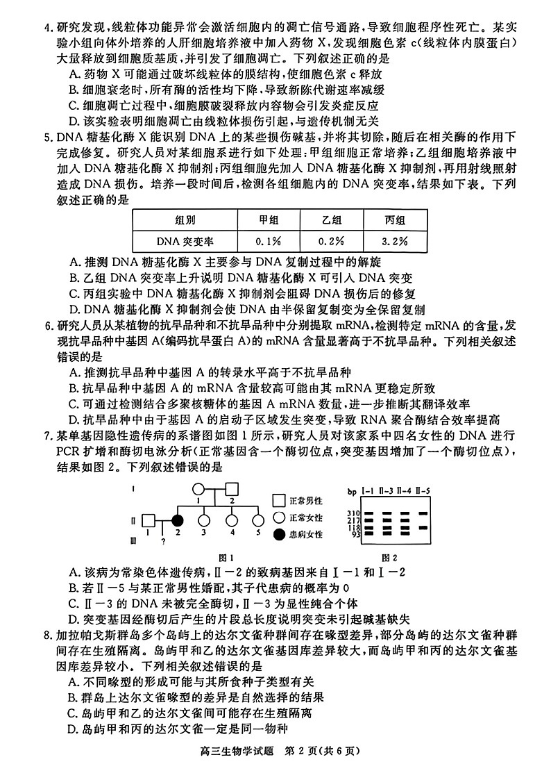 华师联盟2025-2026学年高三上学期12月考试生物试卷第2页