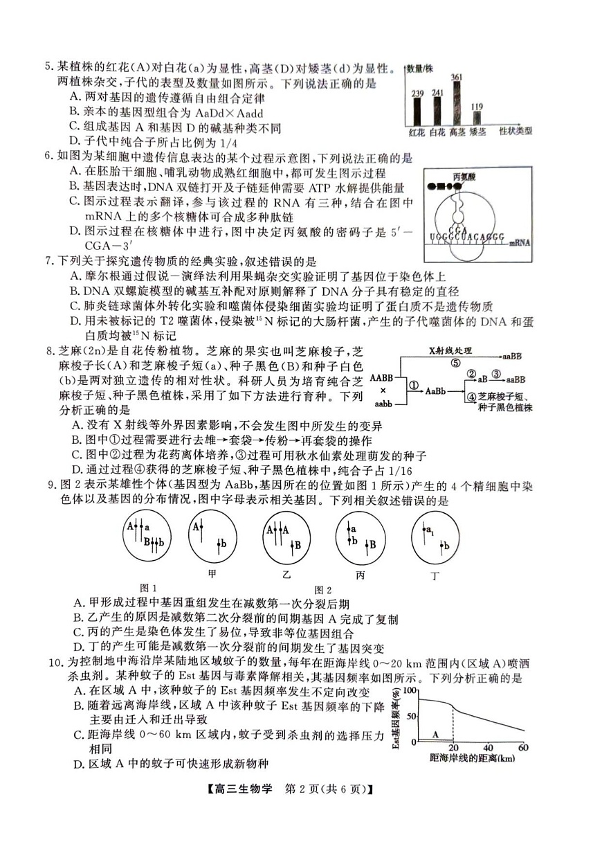 陕西省榆林市2025-2026学年高三上学期12月考试生物试卷第2页