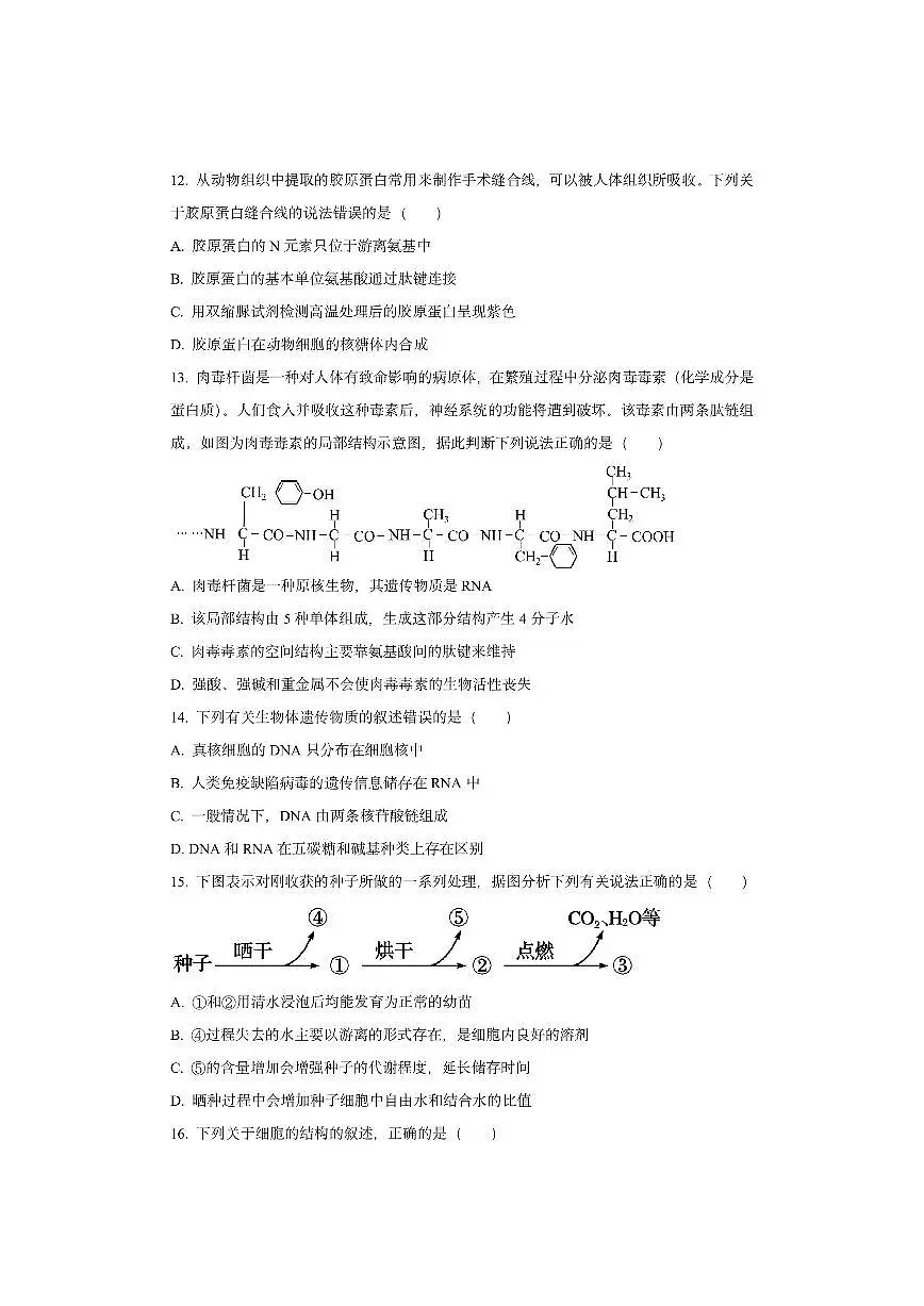 贵州省名校协作体2025-2026学年高一上学期11月期中（质量检测一）生物试卷（学生版）第3页