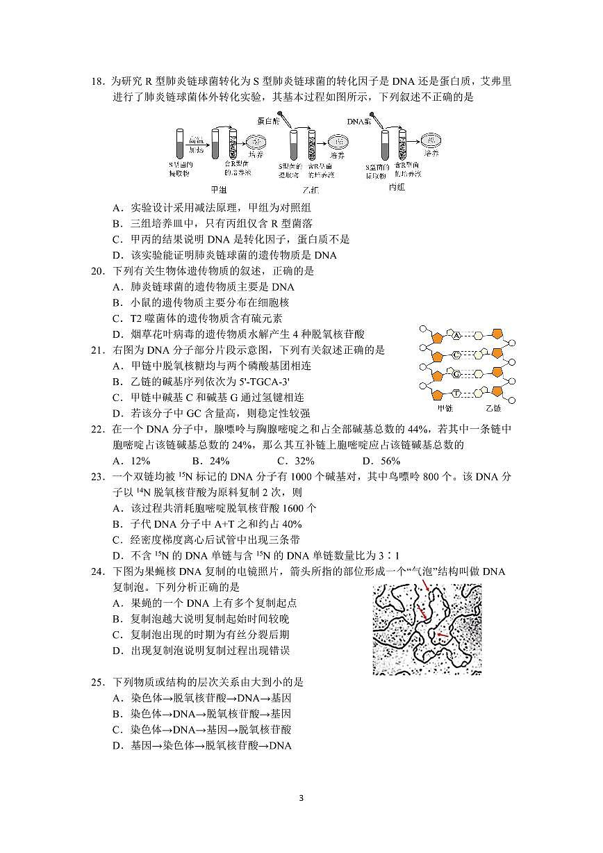 北京市对外经济贸易大学附属中学2024-2025学年高一下学期期中生物试题（合格考）第3页