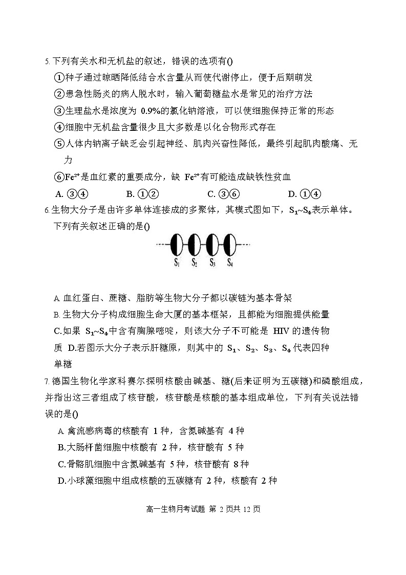 内蒙古自治区赤峰第四中学2025-2026学年高一上学期12月月考生物试题第2页
