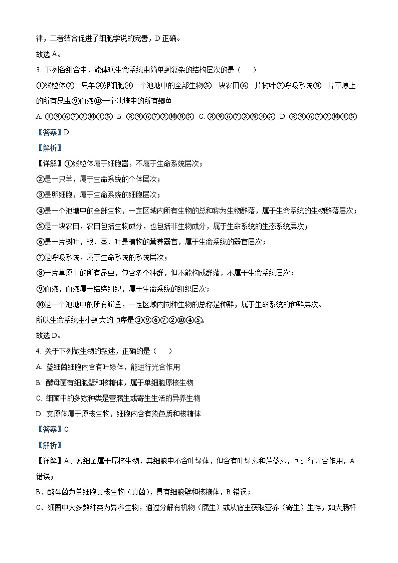 河南省实验中学2025-2026学年高一上学期期中考试生物试题 Word版含解析第2页