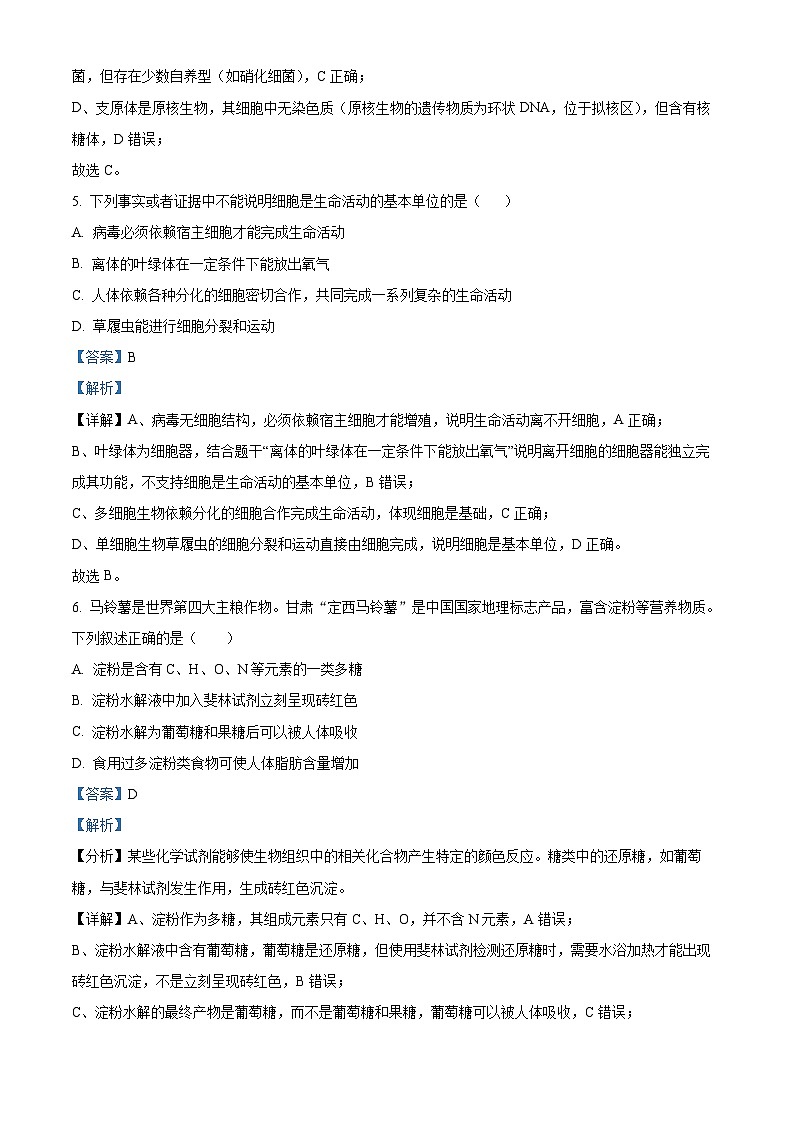 河南省实验中学2025-2026学年高一上学期期中考试生物试题 Word版含解析第3页