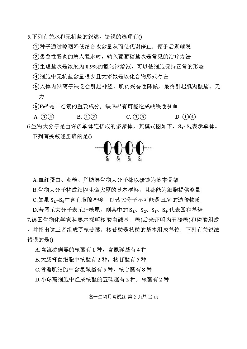 内蒙古赤峰第四中学2025-2026学年高一上学期12月期中生物试题第2页