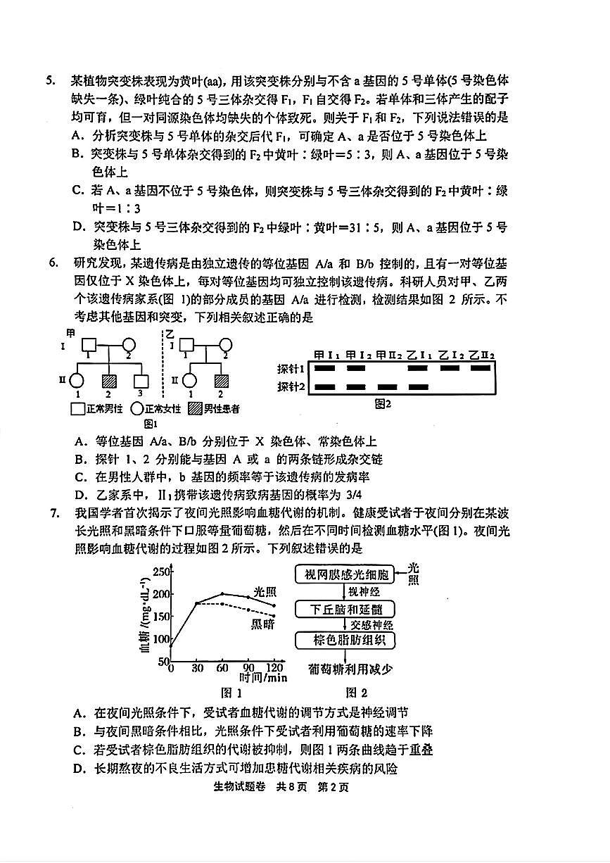 2025-2026学年河南高三上学期12月生物试题及答案第2页