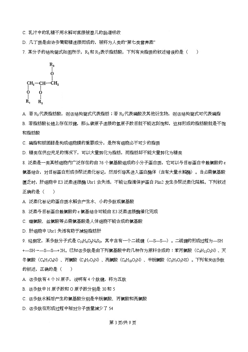 重庆市名校联盟2025-2026学年高一上学期11月期中生物试题（原卷版）第3页