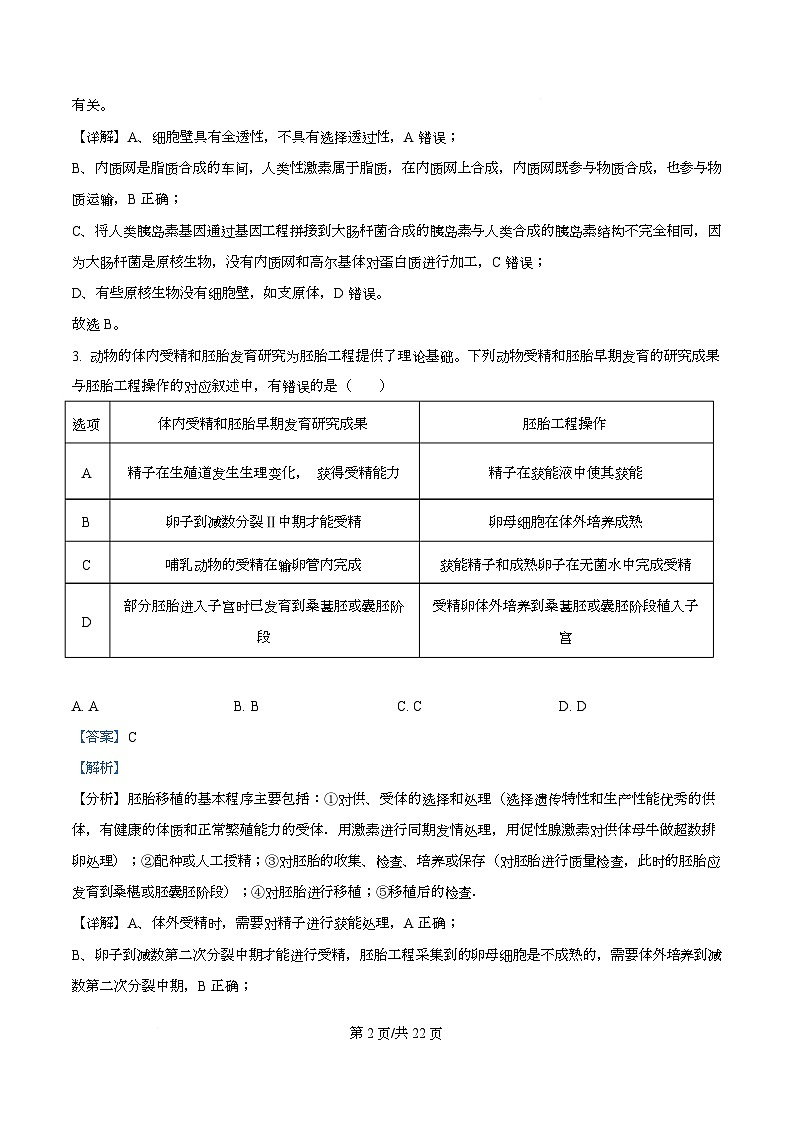 2026届四川省眉山中学高三上学期一模生物试题 Word版含解析第2页