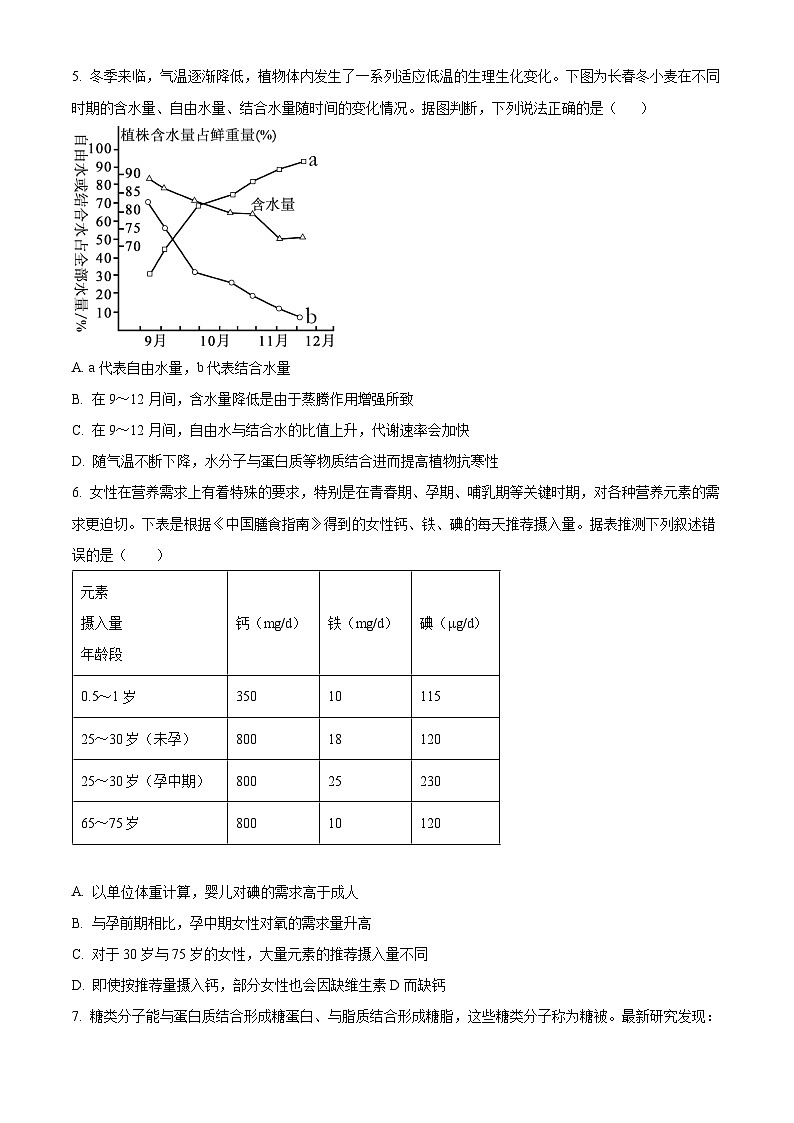 湖南省常德市汉寿县第一中学2025-2026学年高一上学期11月期中生物试题（原卷版）第2页
