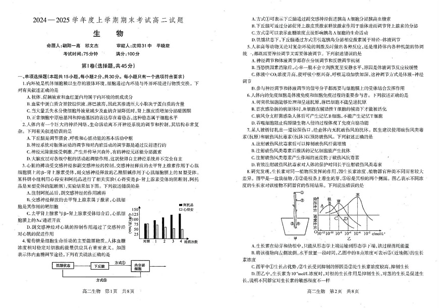 辽宁省重点中学协作校2024-2025学年高二上学期1月期末生物试题第1页