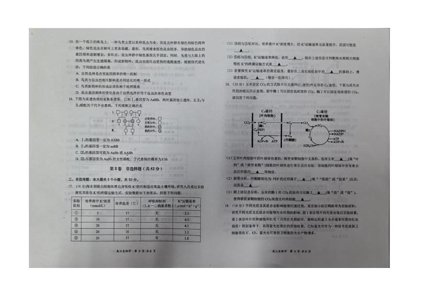 山西省大同市2026届高三上学期第二次学情调研期中生物试卷（含答案）第3页