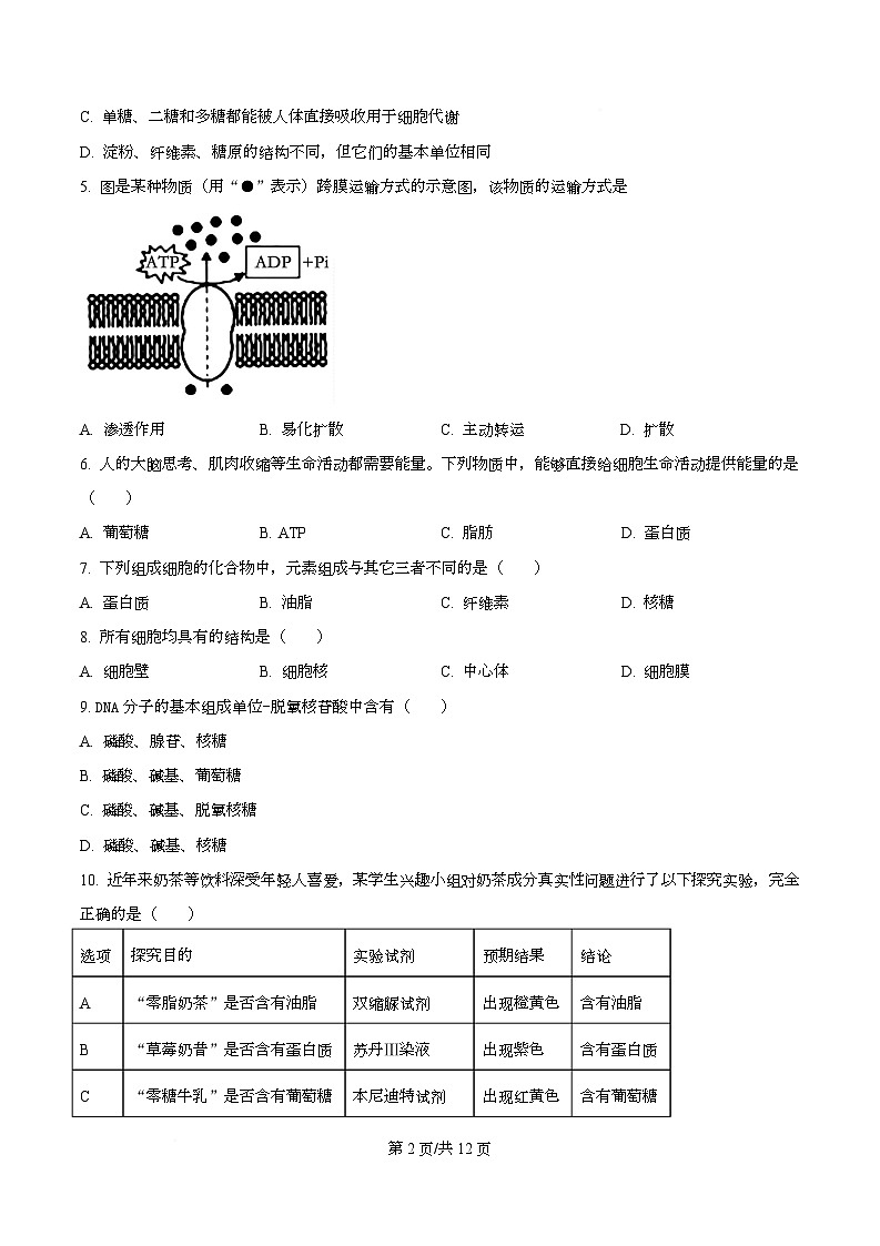 浙江省温州新力量联盟2025-2026学年高一上学期11月期中联考生物试题（原卷版）第2页
