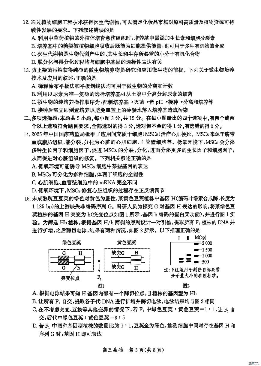 河北省沧州市普通高中2025-2026学年高三上学期12月月考生物试题第3页