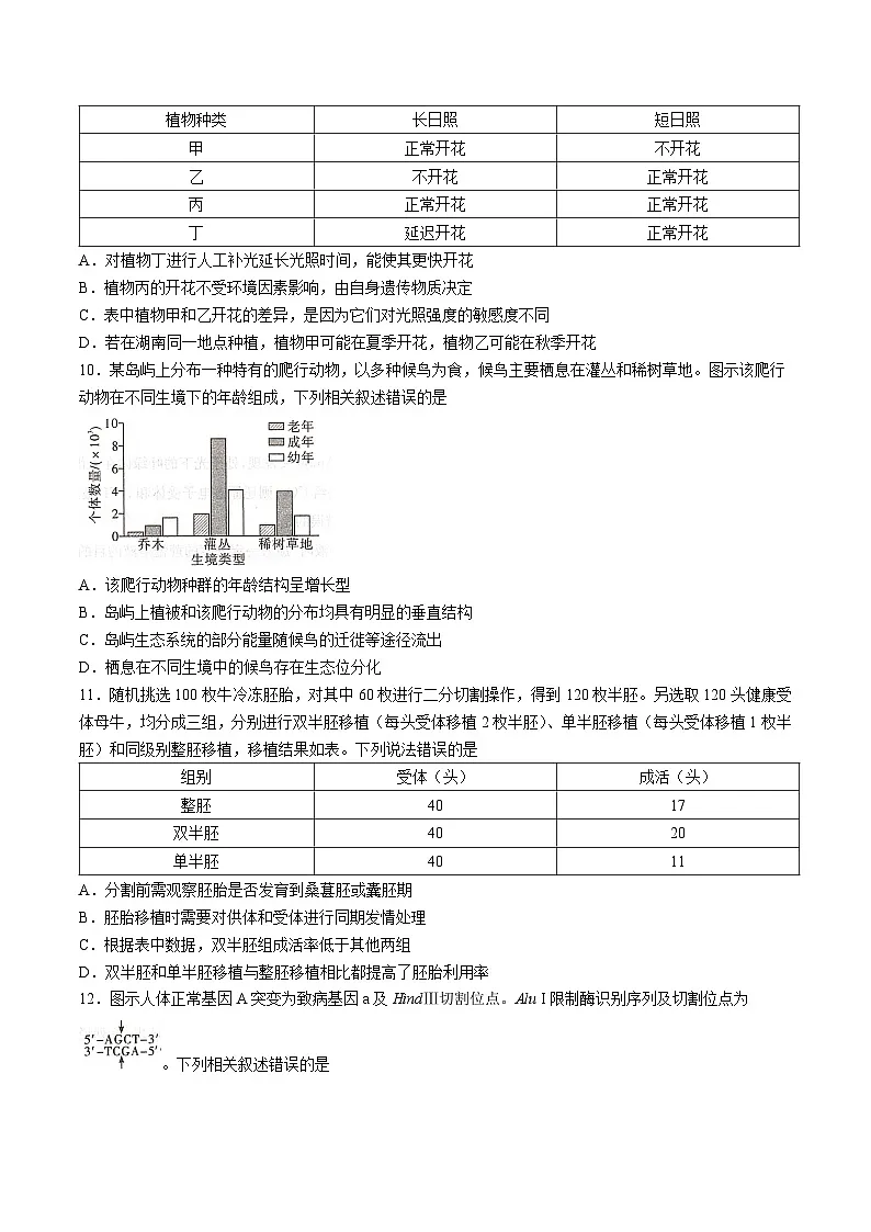湖南省新高考教学教研联盟2026届高三上学期12月联考 生物试卷（含答案第3页