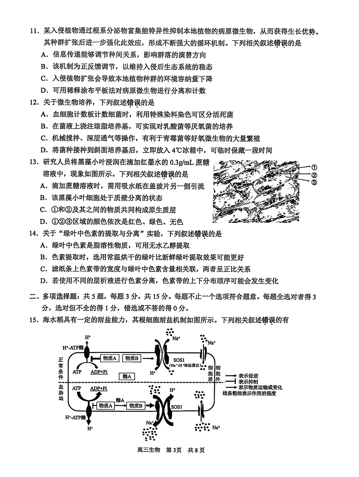 江苏省苏州市2026届高三上学期期中阳光调研 生物试卷（PDF图片版）第3页