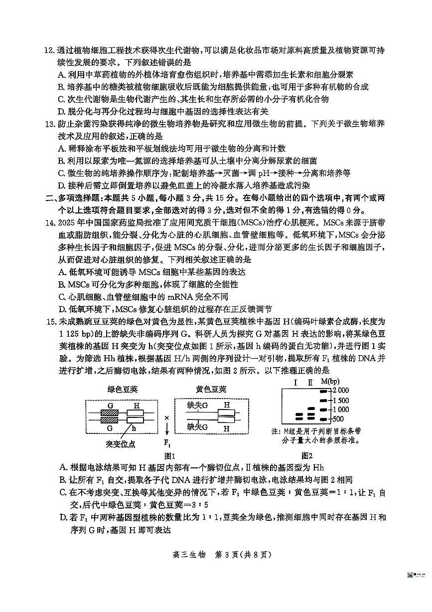 河北省2026届沧州市高三上学期12月教学质量监测生物试题+答案第3页