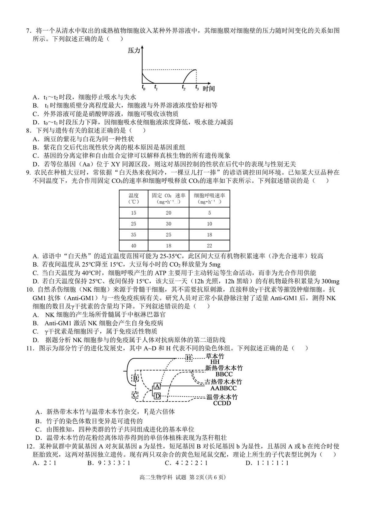 浙江省环大罗山联盟2025-2026学年高二上学期11月期中生物试卷（含答案）第2页